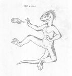  2011 action_pose anthro argonian barefoot breasts fail featureless_breasts female greyscale horn jumping long_tail looking_at_viewer low-angle_view magic_user mizzyam monochrome nervous nude pencil_(artwork) pussy scalie solo spread_legs spreading the_elder_scrolls traditional_media_(artwork) video_games 