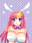  animal_ears blue_eyes blush bow bowtie breasts bunny_ears bunny_girl bunnysuit cleavage detached_collar fake_animal_ears gundam gundam_seed gundam_seed_destiny hair_ornament large_breasts long_hair meer_campbell pink_hair solo star star_hair_ornament tooru_jin wrist_cuffs 