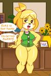  animal_crossing anthro bedroom_eyes bell blonde_hair book breasts brown_eyes canine clothing dog drunkengeneral flower fur hair half-closed_eyes inside invalid_tag mammal nintendo office plant pussy saliva seductive shiny sweat thick_thighs vest video_games voluptuous wet yellow_fur 