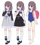  aoi_kumiko backpack bad_id bad_twitter_id bag barefoot blush brown_eyes brown_hair competition_school_swimsuit dress highres inactive_account long_hair mary_janes multiple_views one-piece_swimsuit open_mouth original randoseru school_swimsuit shoes smile socks swimsuit 