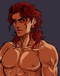  battle_tendency earrings facial_mark horns jewelry jojo_no_kimyou_na_bouken male_focus muscle nipple_piercing piercing red_eyes red_hair santana_(jojo) shirtless solo upper_body wallfloristry 