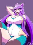  black_sclera blue_eyes borrowed_character breasts cleavage cleavage_cutout dress eyebrows highres huge_breasts kimyouna_juju long_hair nyx_(orbis_terra) orbis_terra original purple_hair short_dress sleeveless slit_pupils solo thick_eyebrows very_long_hair 