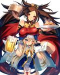  1girl :3 :d ;o alcohol arm_strap bamboo_steamer bangs bare_shoulders beer beer_mug black_gloves blonde_hair blue_dress blue_eyes blush bow breast_rest breasts breasts_on_head bridget_(guilty_gear) brown_hair buckle can china_dress chinese_clothes clenched_hand cowboy_shot cross cup detached_sleeves dress embarrassed fingerless_gloves flying_sweatdrops foam food fried_rice fur_trim gloves guilty_gear guilty_gear_xrd habit hair_between_eyes hair_ornament hair_rings hair_tubes hairclip halterneck hands_up head_tilt holding holding_cup holding_plate kuradoberi_jam large_breasts leg_lift long_hair long_sleeves looking_at_viewer mug one_eye_closed open_mouth oro_(sumakaita) otoko_no_ko plate raised_eyebrows red_eyes short_dress sidelocks simple_background sleeveless sleeveless_dress smile standing sweatdrop swept_bangs taut_clothes team thigh_gap turtleneck very_long_hair white_background white_dress wide_sleeves wince wrist_cuffs yellow_bow 