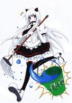  airfield_hime alternate_costume bucket enmaided highres holding horns kantai_collection long_hair maid marker_(medium) mop open_mouth red_eyes shinkaisei-kan shiracha solo surprised sweat traditional_media water white_hair white_skin 