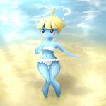  ? bikini blush breasts camel_toe clothing confusion covering_mouth curvaceous cute female lurkingtyger nintendo pok&eacute;mon slim small_breasts surskit surskit-tan swimsuit thick_thighs video_games wide_hips 