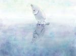  creature full_body looking_down moomin moominpappa no_humans reflection reflective_floor solo tail walking white 