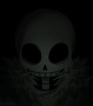  animated animated_gif artist_name black_background bone dark evil_smile fur_trim glamist glowing glowing_eye grin hood hoodie male_focus sans simple_background skeleton smile solo teeth undertale upper_body 