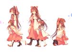  bow brown_eyes brown_hair closed_eyes crying detached_sleeves hair_bow hair_tubes hakurei_reimu holding_hands hug kirero kneeling long_sleeves mother_and_daughter multiple_girls open_mouth red_bow shirt skirt skirt_set smile touhou walking wide_sleeves 