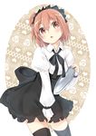  bad_id bad_pixiv_id banned_artist black_legwear black_skirt blush brown_eyes hair_bun maid maid_headdress mirai_(macharge) red_hair short_hair skirt solo thighhighs yahari_ore_no_seishun_lovecome_wa_machigatteiru. yuigahama_yui zettai_ryouiki 