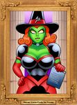  2015 book breasts cleavage clothed clothing curtsibling detailed_background digital_media_(artwork) dress english_text eyebrows eyelashes female gloves hair hammer_and_sickle hat jewelry lizard looking_at_viewer necklace portrait pyrella reptile sausage scalie skull solo text witch_hat 
