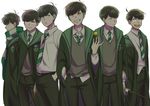  ag_(dkd_wnl) ahoge alternate_costume arm_at_side ball bangs belt black_hair brothers brown_hair closed_mouth coat collared_shirt cosplay dress_shirt eyebrows eyebrows_visible_through_hair frown glowing glowing_eyes green_eyes grin hand_in_pocket harry_potter hogwarts_school_uniform holding holding_wand holding_weapon hood hood_down hooded_jacket jacket long_sleeves looking_at_viewer looking_away male_focus matsuno_choromatsu matsuno_ichimatsu matsuno_juushimatsu matsuno_karamatsu matsuno_osomatsu matsuno_todomatsu multiple_boys necktie osomatsu-kun osomatsu-san pants profile purple_eyes red_eyes sextuplets shirt siblings smile striped striped_neckwear sweater swept_bangs uniform wand weapon white_shirt wide_sleeves yellow_eyes 