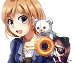  doughnut eyepatch food kinako_shouyu miyamori_aoi old-fashioned_doughnut shirobako simple_background stuffed_animal stuffed_toy teddy_bear white_background 