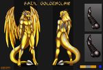  2015 animal_genitalia anthro bazil_goldenclaw blonde_hair blue_eyes dragon eliana-asato feathers front_view gold_hair gold_scales hair horn invalid_color invalid_tag knot long_hair male model_sheet muscular nude penis scales sheath silver_scales solo standing wings yellow_scales 