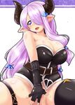  belt black_gloves black_legwear blush braid breasts cleavage collarbone cow_girl cow_horns curvy demon_girl female fingering fingerless_gloves gloves granblue_fantasy hair_ornament hair_over_one_eye hairclip horns large_breasts long_hair masturbation narumeia_(granblue_fantasy) no_panties open_mouth plump pointy_ears purple_eyes purple_hair pussy_juice sitting smile solo spread_legs succubus suteru_(stiel) sweat thick_thighs thighhighs very_long_hair wide_hips 