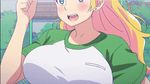  1girl animated animated_gif blonde_hair blue_eyes bouncing_breasts breasts gyaru-ko gym_uniform huge_breasts large_breasts long_hair open_mouth oshiete!_gyaru-ko-chan ponytail running solo upper_body 