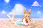  barefoot beach brown_eyes brown_hair feet gym_leader legs lucky-jj mikan_(pokemon) pokemon pokemon_hgss pose sandals sky smile 