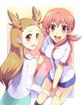  akane_(pokemon) brown_hair friends gym_leader happy mikan_(pokemon) pink_hair pokemon pokemon_(game) twintails yuri 