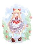  apron blonde_hair blue_dress blue_eyes bow bug butterfly capelet doll doll_joints dress food fruit hair_bow highres hoshibuchi insect long_hair looking_at_viewer shanghai_doll skirt_basket smile solo strawberry touhou very_long_hair waist_apron 
