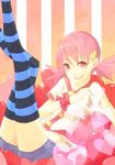 akane_(pokemon) gym_leader heart legs pink_hair pokemon smile stripped_socks twintails 