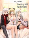  ;) animal_ears bad_id bad_pixiv_id bare_shoulders black_legwear black_panties blonde_hair blush breast_grab breasts cat_ears detached_sleeves dungeon_and_fighter female_gunner_(dungeon_and_fighter) fishnet_pantyhose fishnets grabbing grabbing_from_behind green_eyes hair_ornament highleg highleg_panties large_breasts long_hair multiple_girls one_eye_closed open_mouth panties pantyhose red_eyes scarf shaojiang silver_hair sitting smile tears thigh_strap thighhighs underwear very_long_hair wide_sleeves yuri zettai_ryouiki 