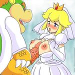  areolae blonde_hair blue_eyes blush bowser breasts cheating crown cuckold dress gown large_breasts marriage nipples paizuri paper_mario penis princess_peach super_mario_bros. super_paper_mario uncensored wedding_dress 