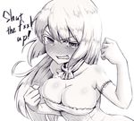  angry blush breasts cleavage clenched_teeth dress elbow_gloves english gloves large_breasts liar_lawyer long_hair looking_at_viewer marian_e_carl monochrome noble_witches profanity solo strapless strapless_dress tears teeth world_witches_series 
