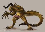  2016 animal_genitalia animal_penis claws cum deathclaw elapid erection fallout feral horn male penis scalie simple_background solo standing teeth video_games 