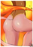  1girl alternate_form ass capcom dark_skin harem_outfit head_out_of_frame long_hair orange_hair pants pepipopo power_stone rouge_(power_stone) see-through shiny shiny_clothes shiny_skin solo very_dark_skin very_long_hair 