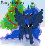  christmas closeed_eyes equine female friendship_is_magic holidays horn horse kissing looking_at_viewer magic mammal mistletoe my_little_pony plant pony princess_luna_(mlp) singingbirdstudio solo winged_unicorn wings 