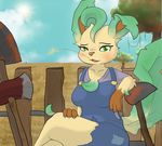  anthro blush clothing dunewulff eeveelution farm female field leafeon nintendo overalls pok&eacute;mon video_games 