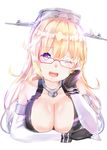  bespectacled blonde_hair breasts cleavage elbow_gloves fingerless_gloves glasses gloves iowa_(kantai_collection) kantai_collection large_breasts long_hair lutecia_syndrome one_eye_closed purple_eyes solo star star-shaped_pupils symbol-shaped_pupils 