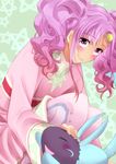  1girl blush dark_skin dress eyes_closed green_background long_hair meredy open_mouth pantyhose purple_eyes purple_hair quickie smile star tales_of_(series) tales_of_eternia twintails 