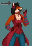  2016 anthro breasts canine chakat-silverpaws claws clothed clothing digital_media_(artwork) dress female flower fox fur hair looking_at_viewer mammal open_mouth plant simple_background smile teeth theet tongue 