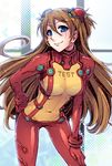  blue_eyes bodysuit brown_hair leaning_forward long_hair multicolored multicolored_bodysuit multicolored_clothes neon_genesis_evangelion orange_bodysuit plugsuit rebuild_of_evangelion red_bodysuit redrop shikinami_asuka_langley smile solo souryuu_asuka_langley test_plugsuit very_long_hair 