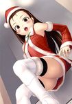  :o bare_shoulders boots brown_eyes brown_hair detached_sleeves dutch_angle hat highres idolmaster idolmaster_(classic) long_hair minase_iori open_mouth panties pantyshot santa_hat solo tanaka_shoutarou thigh_boots thighhighs underwear white_panties 