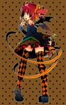  argyle argyle_legwear bat_wings bell detached_sleeves drill_hair highres kasane_teto legs one_eye_closed red_eyes red_hair short_hair solo thighhighs twin_drills twintails utau watery_s wings 