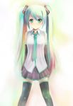  bad_id bad_pixiv_id detached_sleeves gradient_hair green_eyes hatsune_miku highres lino-lin long_hair multicolored_hair necktie solo thighhighs twintails very_long_hair vocaloid zettai_ryouiki 