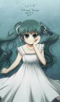  2009 angry bad_id bad_pixiv_id blush bracelet dress english green_eyes green_hair green_nails hair_ribbon hand_on_own_face hatsune_miku highres jewelry long_hair magamoto nail_polish necklace ribbon shadow solo tears twintails vocaloid 