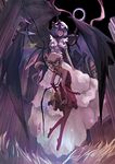  backless_dress backless_outfit bad_id bad_pixiv_id bare_shoulders blonde_hair crowdesu demon_wings dress eclipse elbow_gloves flandre_scarlet floating gloves hat highres moon multiple_girls older red_eyes remilia_scarlet short_hair siblings silver_hair solar_eclipse thighhighs touhou wings 