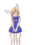  big_ears blonde_hair blush clothing dress eyes_closed female fur hair lagomorph liten_(character) mammal rabbit simple_background smile solo swedish swedish_flag unknown_artist white_background white_fur 