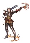  antique_firearm armor armored_boots bad_id bad_pixiv_id boots brown_eyes brown_hair fire firearm firelock flintlock full_body gloves granblue_fantasy gun highres holding holding_gun holding_weapon holster leather leather_gloves male_focus marin_bunbun pointing rackam_(granblue_fantasy) solo standing sword toothpick weapon 