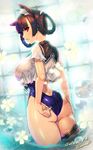  animal_ears ass breasts cat_ears covered_nipples dated ecell large_breasts light_smile mabinogi one-piece_swimsuit parted_lips school_swimsuit solo swimsuit thighs wet wet_clothes 