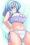 arms_behind_back blue_eyes blue_hair blush breasts cat_ear_panties cat_lingerie cleavage_cutout cowboy_shot hairband large_breasts liana_(sennen_sensou_aigis) looking_at_viewer meme_attire mikagi-qo navel nose_blush panties sennen_sensou_aigis side-tie_panties solo underwear 
