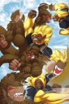  ape brown_fur dragon_ball duo fan_character fangs female fight fur macro male mammal oozaru primate punching red_eyes roaring sky thebigbadwolf01 yellow_fur 