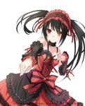  2014 black_hair brown_eyes clock_eyes date_a_live detached_sleeves hairband highres konoe_(fogtracks) lolita_fashion lolita_hairband long_hair simple_background smile solo symbol-shaped_pupils tokisaki_kurumi white_background 