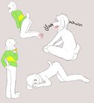  anthro asriel_dreemurr ass_up balls barefoot bottomless butt caprine clothed clothing cub eyes_closed flaccid flat_colors goat kneeling lying male mammal multiple_images on_front open_mouth pawpads penis rear_view shirt sitting solo standing toybadgers uncut yawn young 
