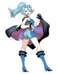  1girl ass blue_hair boots cape genzoman gym_leader ibuki_(pokemon) nintendo pokeball pokemon pokemon_(game) pokemon_hgss ponytail solo 