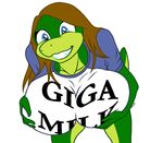 anthro bent_over big_breasts blue_eyes breasts brown_hair clothing female hair happy huge_breasts humor lizard mega_milk meme reptile samantha_brooks scalie shirt simple_background smile solo white_background 