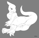  2016 absurd_res anus butt charmeleon claws digitigrade eyelashes female grey_background hi_res looking_back lying monochrome naughty_face nintendo on_side open_mouth pok&eacute;mon pussy raised_tail redraptor16 reptile scalie simple_background smile solo teasing video_games 