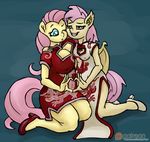  2016 alternate_species anthro anthrofied asymmetrical_docking bat_pony big_breasts blue_eyes breasts chinese_clothing chinese_dress cleavage clothed clothing dress equine fluttershy_(mlp) friendship_is_magic frown hair hands_on_hips hi_res horse keyhole_turtleneck looking_at_viewer mammal my_little_pony pegasus pink_hair pony red_eyes size_difference small_breasts smudge_proof square_crossover sweater wings 